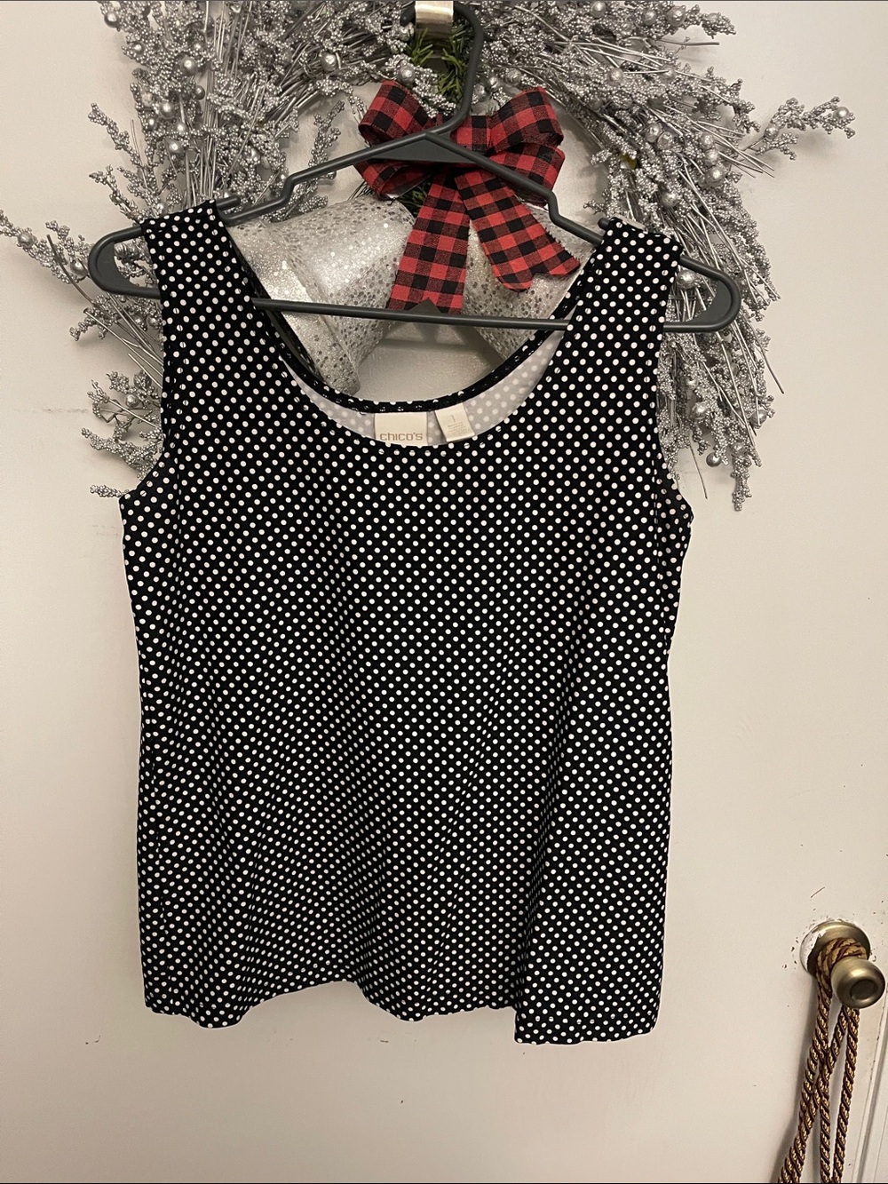 Chico's Black and White Polka Dot Scoop Neck Tank